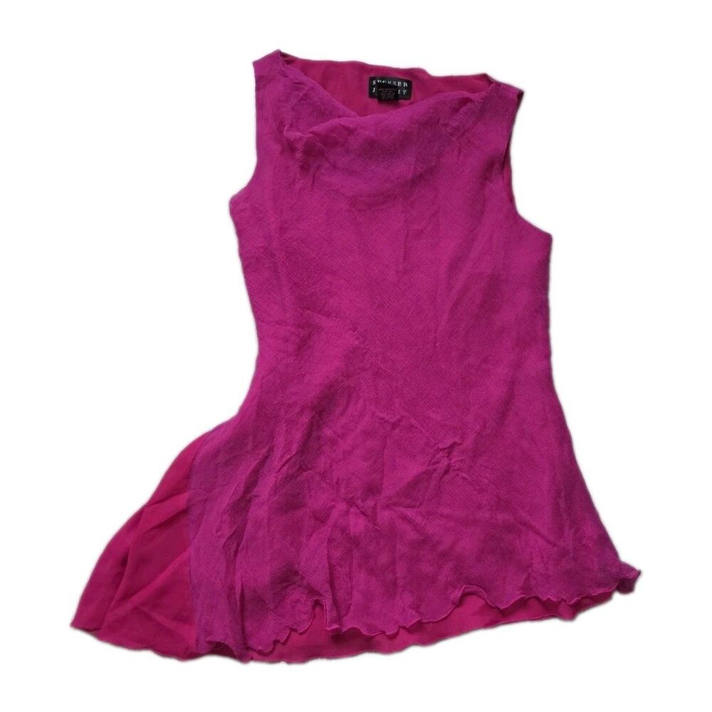 Spenser Jeremy Hot Pink 100% Silk Cowl Neck Asymmetrical Hem Blouse Size M EUC